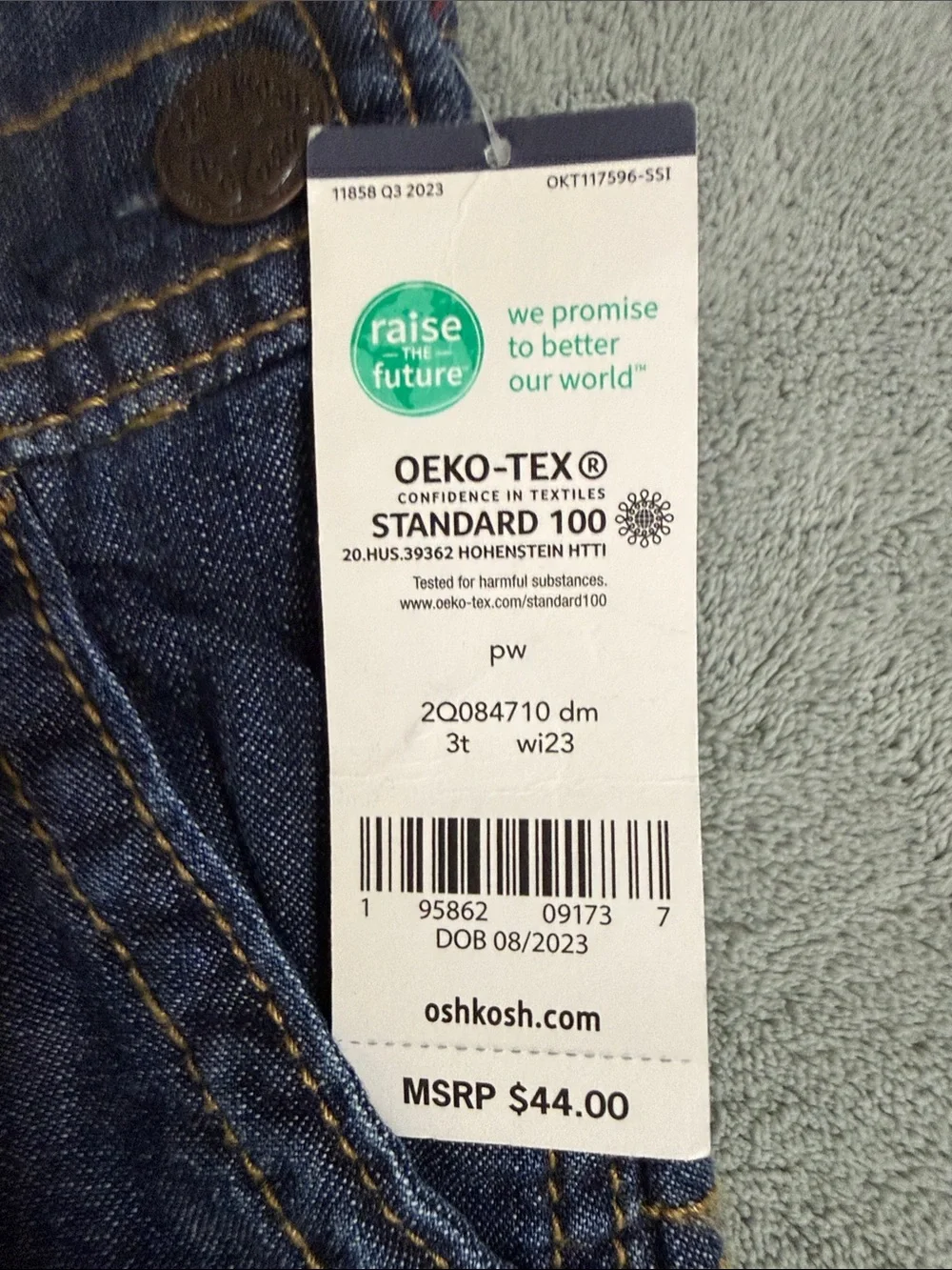 OshKosh B'gosh Dark Blue Denim Overalls with Red Plaid Cuffs